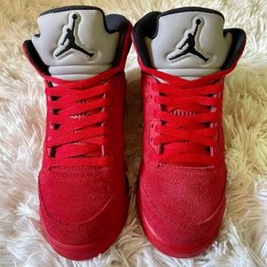 all red suede 5s